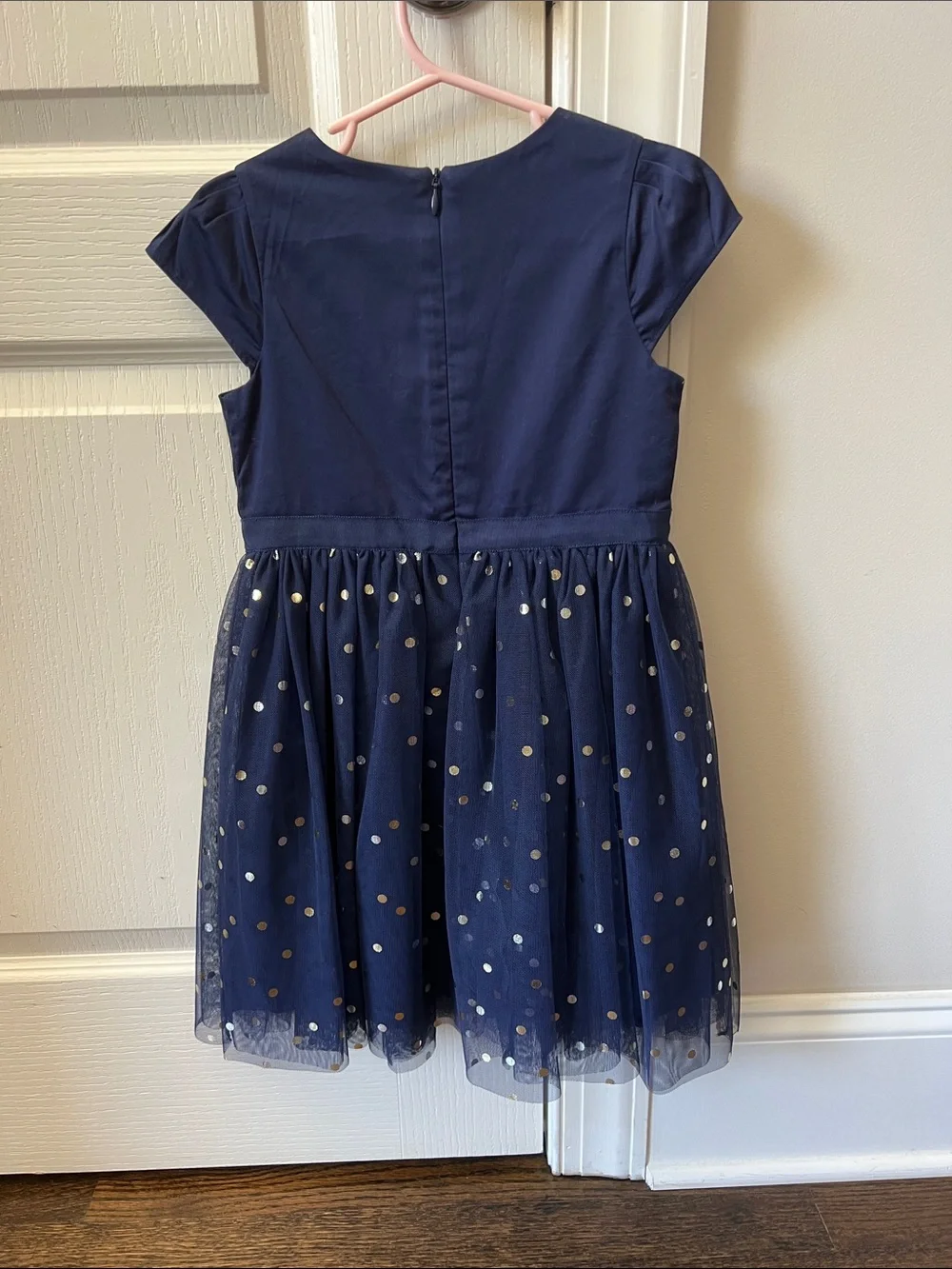OshKosh B'gosh Navy Dress with Gold Polka Dot Tulle Skirt